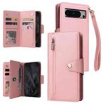 For Google Pixel 8 Pro Rivet Buckle 9 Cards Three Fold Leather Phone Case(Rose Gold)