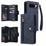 For Google Pixel 8 Pro Rivet Buckle 9 Cards Three Fold Leather Phone Case(Blue)