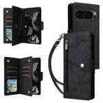 For Google Pixel 9 Pro Rivet Buckle 9 Cards Three Fold Leather Phone Case(Black)