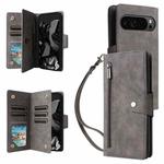 For Google Pixel 9 Pro Rivet Buckle 9 Cards Three Fold Leather Phone Case(Grey)