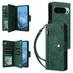 For Google Pixel 9 Rivet Buckle 9 Cards Three Fold Leather Phone Case(Green)