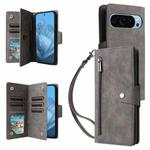 For Google Pixel 9 Rivet Buckle 9 Cards Three Fold Leather Phone Case(Grey)