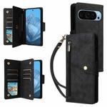 For Google Pixel 10 / 10 Pro Rivet Buckle 9 Cards Three Fold Leather Phone Case(Black)