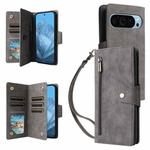 For Google Pixel 10 / 10 Pro Rivet Buckle 9 Cards Three Fold Leather Phone Case(Grey)