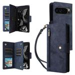 For Google Pixel 10 Pro XL / 9 Pro XL Rivet Buckle 9 Cards Three Fold Leather Phone Case(Blue)
