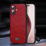 For iPhone 16 Plus SULADA Shockproof TPU Hybrid Handmade Leather Phone Case(Red)