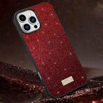 For iPhone 16 Pro Max SULADA Glittery PC Hybrid TPU Handmade Leather Phone Case(Red)