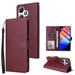 For Infinix Hot 30 Play 3 Card Slots Multifunctional Leather Phone Case(Wine Red)