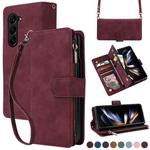 For Samsung Galaxy Z Fold5 5G Crossbody Multi-card Slot Wallet Zipper Leather Phone Case(Wine Red)