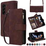 For Samsung Galaxy Z Fold5 5G Crossbody Multi-card Slot Wallet Zipper Leather Phone Case(Coffee)