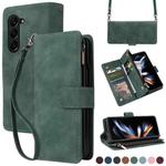 For Samsung Galaxy Z Fold5 5G Crossbody Multi-card Slot Wallet Zipper Leather Phone Case(Green)