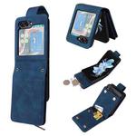 For Samsung Galaxy Z Flip5 5G Crossbody Multi-card Slot Wallet Zipper Leather Phone Case(Dark Blue)