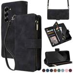 For Samsung Galaxy Z Fold6 5G Crossbody Multi-card Slot Wallet Zipper Leather Phone Case(Black)