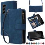 For Samsung Galaxy Z Fold6 5G Crossbody Multi-card Slot Wallet Zipper Leather Phone Case(Dark Blue)