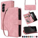 For Samsung Galaxy Z Fold6 5G Crossbody Multi-card Slot Wallet Zipper Leather Phone Case(Pink)