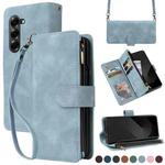 For Samsung Galaxy Z Fold6 5G Crossbody Multi-card Slot Wallet Zipper Leather Phone Case(Light Blue)