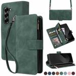 For Samsung Galaxy Z Fold6 5G Crossbody Multi-card Slot Wallet Zipper Leather Phone Case(Green)