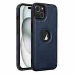 For iPhone 15 Leather Texture Stitching Phone Case(Blue)