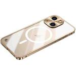 For iPhone 15 Plus Metal Frame Frosted PC Shockproof MagSafe Case(Gold)