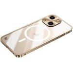 For iPhone 15 Metal Frame Frosted PC Shockproof MagSafe Case(Gold)