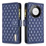 For Huawei Mate 60 Pro/Mate 60 Pro+ Diamond Lattice Zipper Wallet Leather Flip Phone Case(Blue)