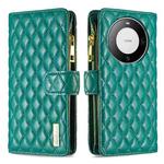 For Huawei Mate 60 Pro/Mate 60 Pro+ Diamond Lattice Zipper Wallet Leather Flip Phone Case(Green)