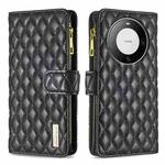 For Huawei Mate 60 Pro/Mate 60 Pro+ Diamond Lattice Zipper Wallet Leather Flip Phone Case(Black)