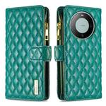 For Huawei Mate 60 Diamond Lattice Zipper Wallet Leather Flip Phone Case(Green)