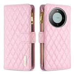 For Huawei Mate 60 Diamond Lattice Zipper Wallet Leather Flip Phone Case(Pink)