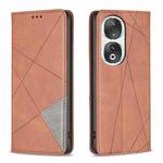 For Honor 90 5G Rhombus Texture Magnetic Leather Phone Case(Brown)