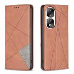 For Honor 90 Pro Rhombus Texture Magnetic Leather Phone Case(Brown)