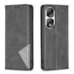 For Honor 90 Pro Rhombus Texture Magnetic Leather Phone Case(Black)