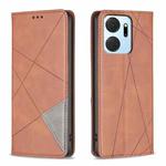 For Honor X7A Rhombus Texture Magnetic Leather Phone Case(Brown)