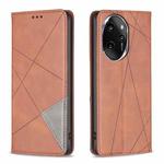 For Honor 100 Pro Rhombus Texture Magnetic Leather Phone Case(Brown)