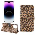 For iPhone 15 Pro Leopard Pattern Horizontal Flip Leather Phone Case(Yellow)