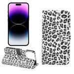 For iPhone 15 Pro Leopard Pattern Horizontal Flip Leather Phone Case(White)