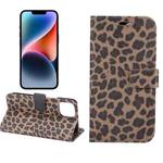For iPhone 15 Plus Leopard Pattern Horizontal Flip Leather Phone Case(Brown)