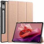 For Lenovo Tab P12/Xiaoxin Pad Pro 12.7 inch Custer Solid Color 3-Fold Stand Leather Tablet Case(Rose Gold)