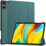 For Teclast T50 Pro Custer Solid Color 3-Fold Stand Leather Tablet Case(Dark Green)