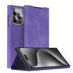 For iPhone 15 Pro Max Magnetic Napa Texture Leather Phone Case with Holder(Purple)