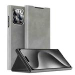 For iPhone 15 Pro Magnetic Napa Texture Leather Phone Case with Holder(Grey)