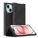 For iPhone 15 Magnetic Napa Texture Leather Phone Case with Holder(Black)