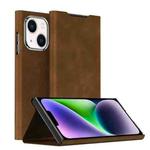 For iPhone 14 Plus Magnetic Napa Texture Leather Phone Case with Holder(Brown)