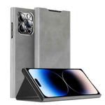 For iPhone 14 Pro Magnetic Napa Texture Leather Phone Case with Holder(Grey)