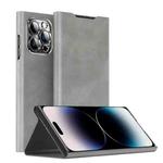 For iPhone 14 Pro Max Magnetic Napa Texture Leather Phone Case with Holder(Grey)