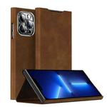 For iPhone 13 Pro Magnetic Napa Texture Leather Phone Case with Holder(Brown)