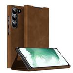 For Samsung Galaxy S22+ 5G Magnetic Napa Texture Leather Phone Case with Holder(Brown)