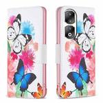 For Honor 90 Pro Colored Drawing Pattern Leather Phone Case(Butterflies)