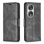 For Honor 90 5G Lambskin Texture Pure Color Flip Leather Phone Case(Black)