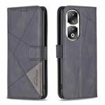 For Honor 90 Pro Magnetic Buckle Rhombus Texture Leather Phone Case(Black)